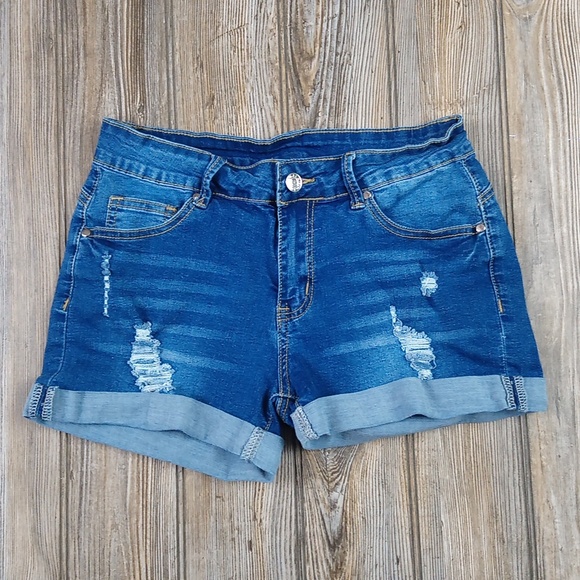 Distressed with Rolled Cuffs Denim Jean Shorts
